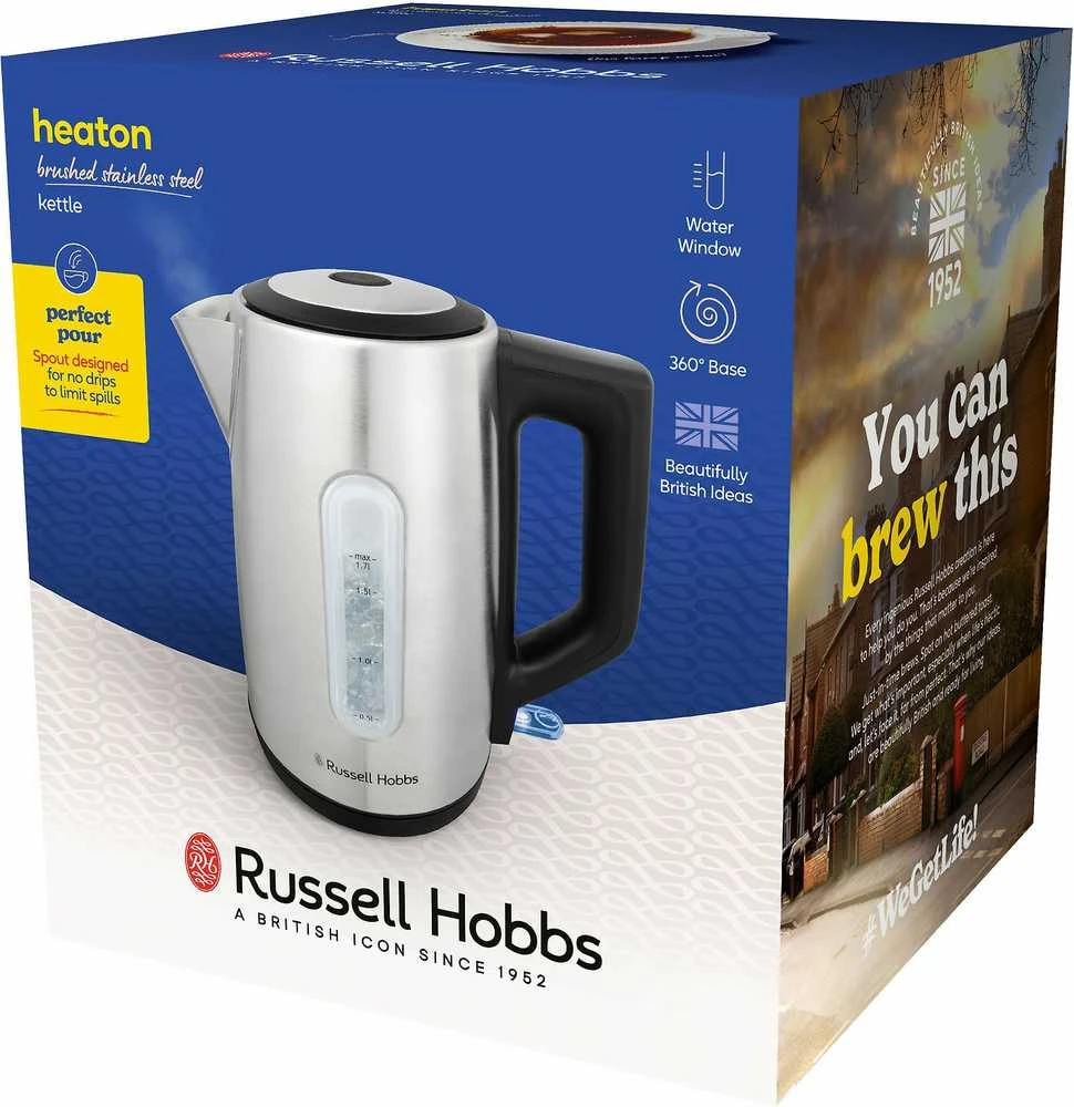 Russell Hobbs virdulys Heaton, šlifuotas nerūdijantis plienas su juodais akcentais, 1,7 l