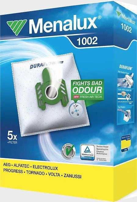 ACC „Zanussi“ dulkių siurblio dulkių maišeliai: 5 maišeliai + filtras 1002 (ZAN 2305, 3716)