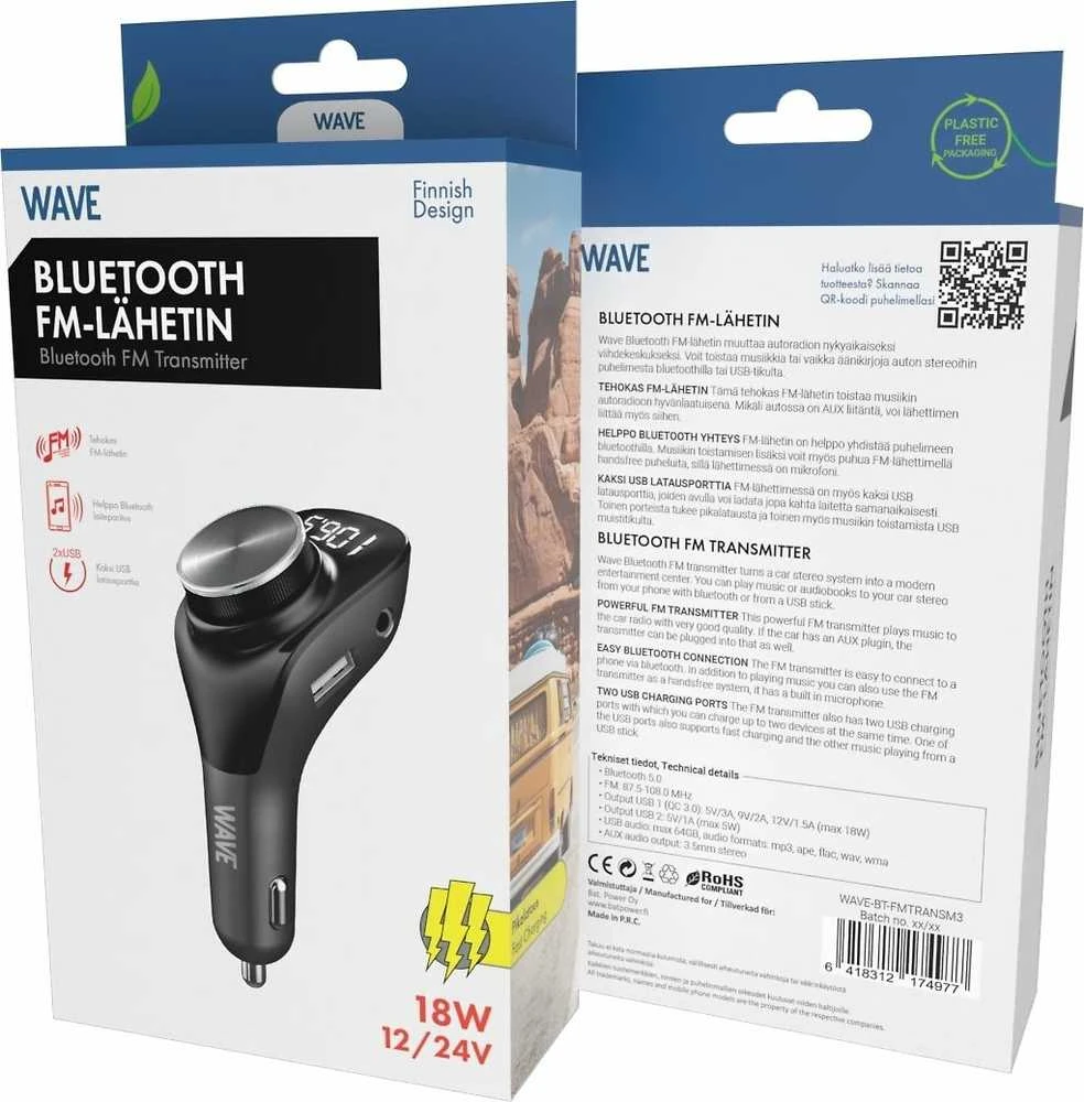 „Wave Bluetooth“ FM siųstuvas, juodas