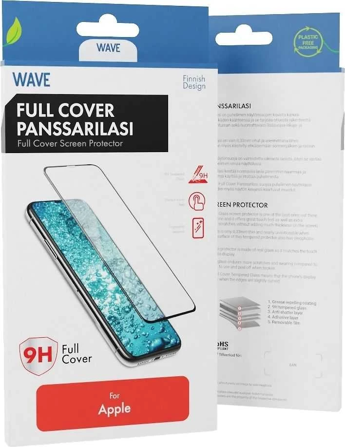 Wave Full Cover -panssarilasi, iPhone 16 Pro, musta kehys