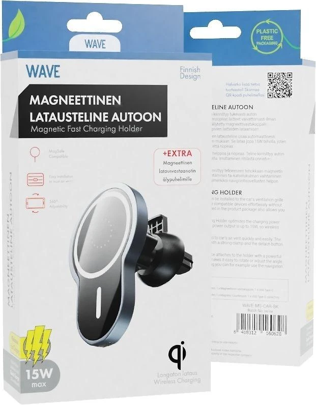 Wave magnetinis Qi įkrovimo stovas automobiliui, juodas