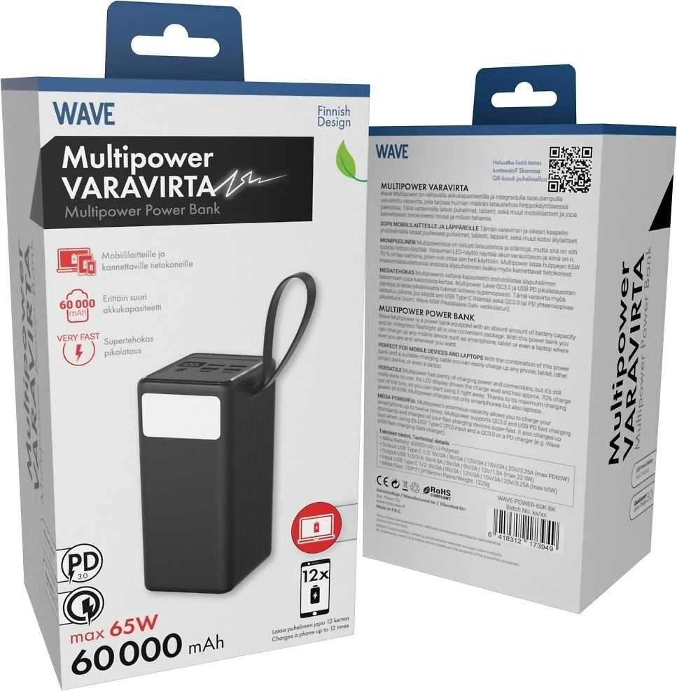 Wave Multipower -varavirtalähde, 60 000 mAh, musta