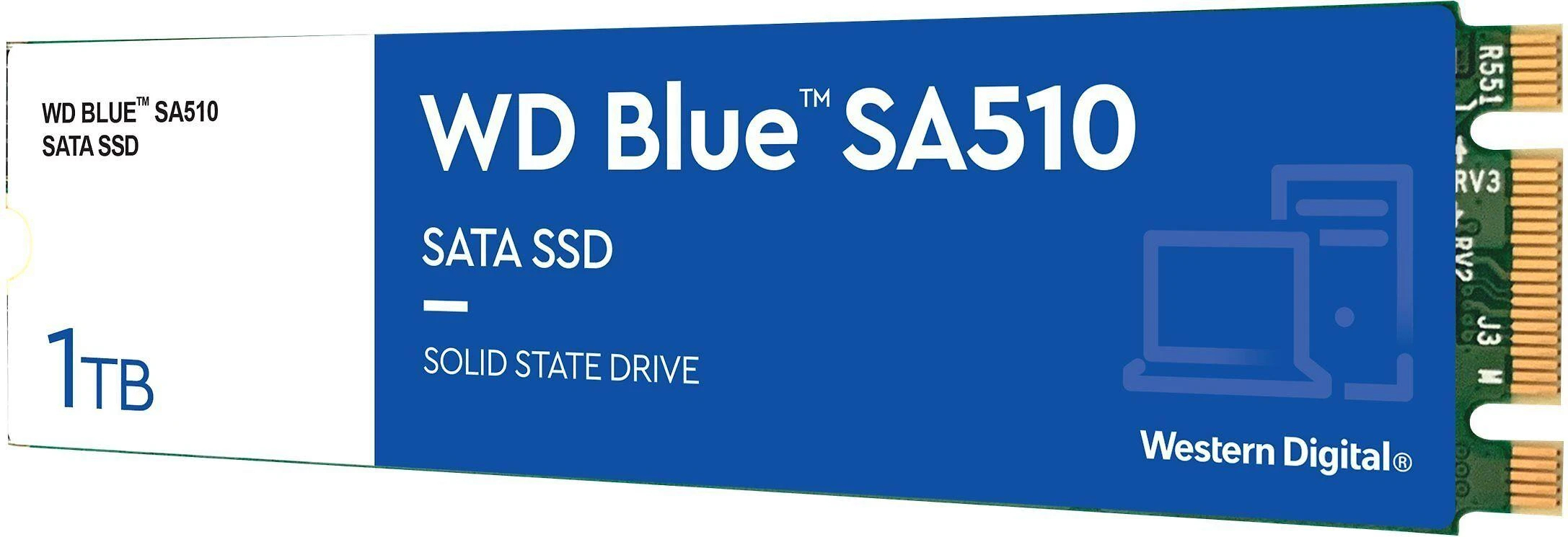 WD Mėlyna SA510 SSD 1 TB M.2 2280 SATA III 6 Gb/s vidinis, vienos pakuotės, maitinamas „SANDISK“