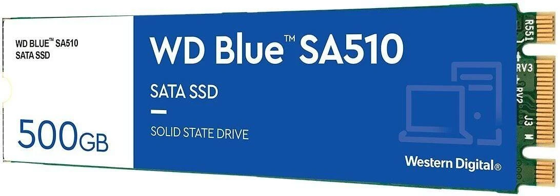 WD Mėlyna SA510 SSD 500GB M.2 2280 SATA III 6Gb/s vidinis, vienos pakuotės, maitinamas „SANDISK“