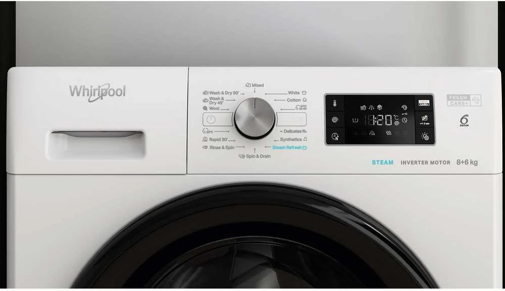 WHIRLPOOL Skalbimo mašina - Dryer FFWDB 864349 BV EE, 1400 rpm, Energy class D, 8kg - 6kg, Gylis 54 cm, Inverter motor, Steam Refresh