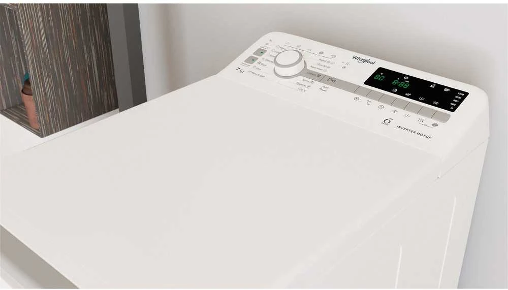WHIRLPOOL Viršutinė skalbimo mašina TDLR 7231BS EU 7kg, 1200 aps./min., D energijos klasė, Plotis 40 cm, Gylis 60 cm, Inverterinis variklis