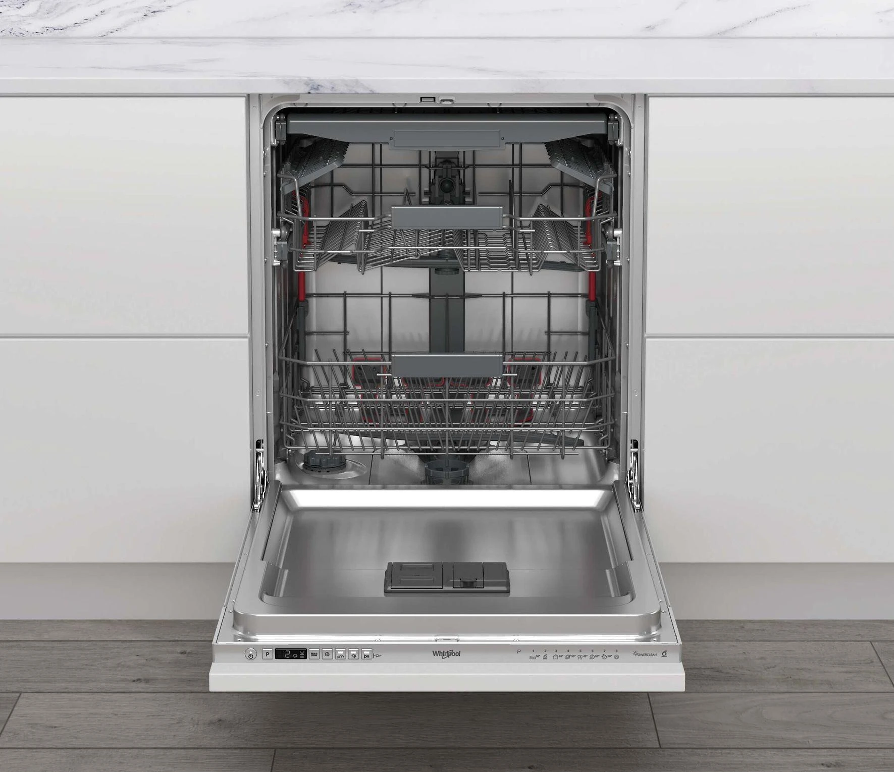 Whirlpool Įmontuojama indaplovė, sidabro spalvos, pilno dydžio (WIC 3C34 PFE S)