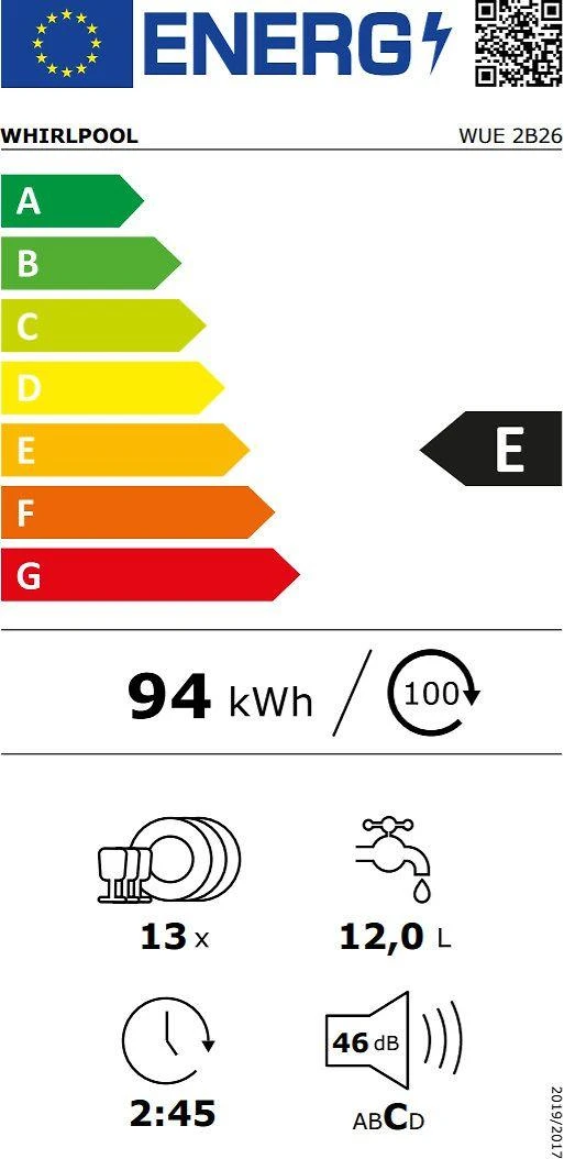 Indaplovė Whirlpool WUE 2B26 -astianpesukone, valkoinen