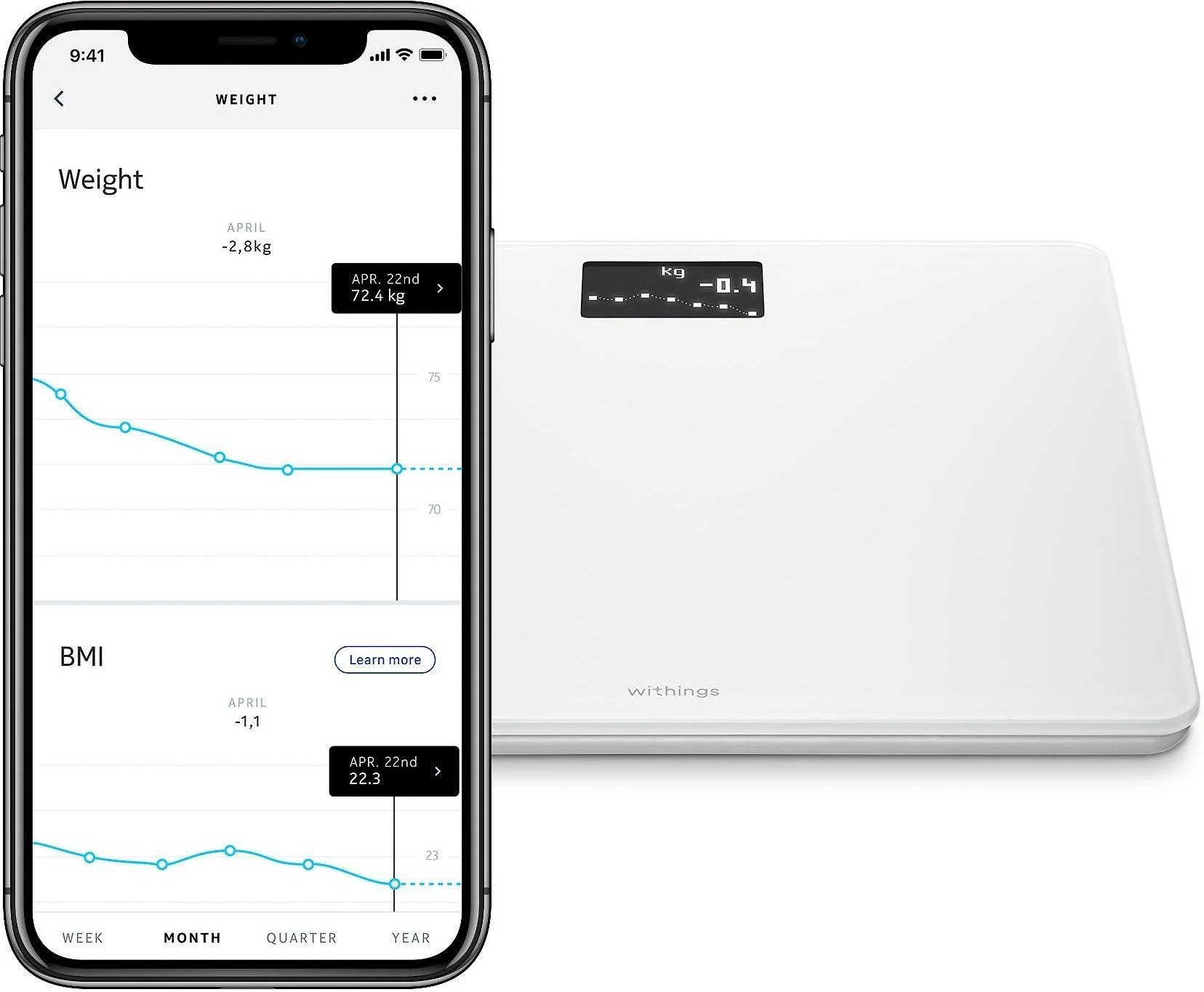 Withings Body išmaniosios svarstyklės, baltos spalvos (WBS06-White-All-Inter)
