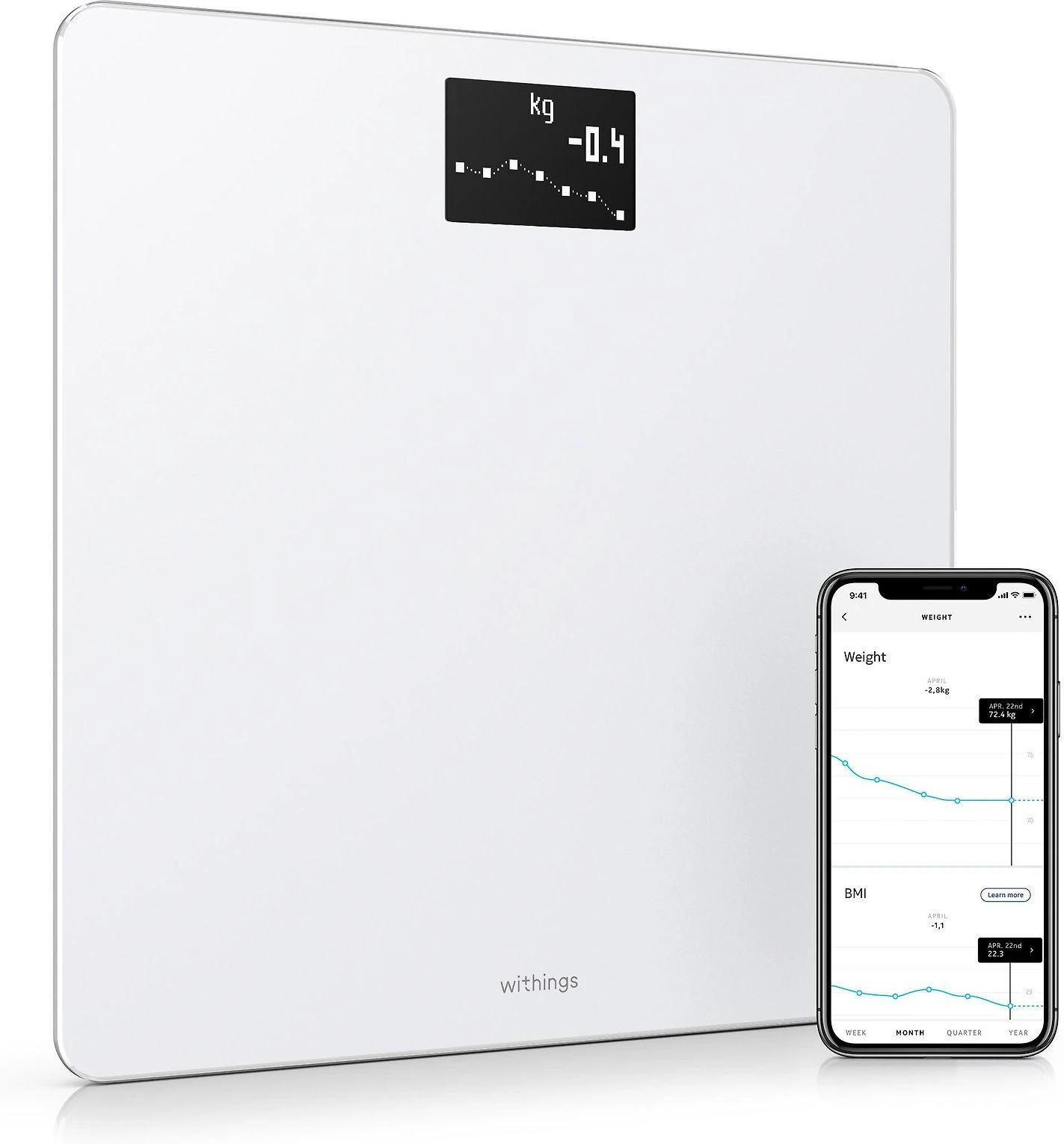 Withings Body išmaniosios svarstyklės, baltos spalvos (WBS06-White-All-Inter)