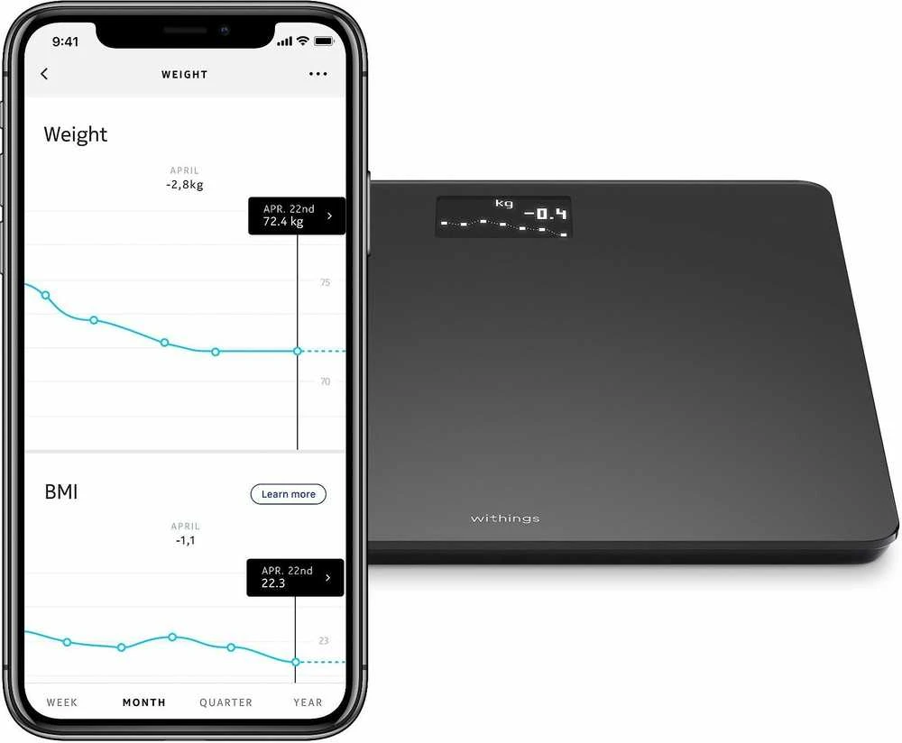 Withings Body išmaniosios svarstyklės, juodos spalvos (WBS06-Black-All-Inter)