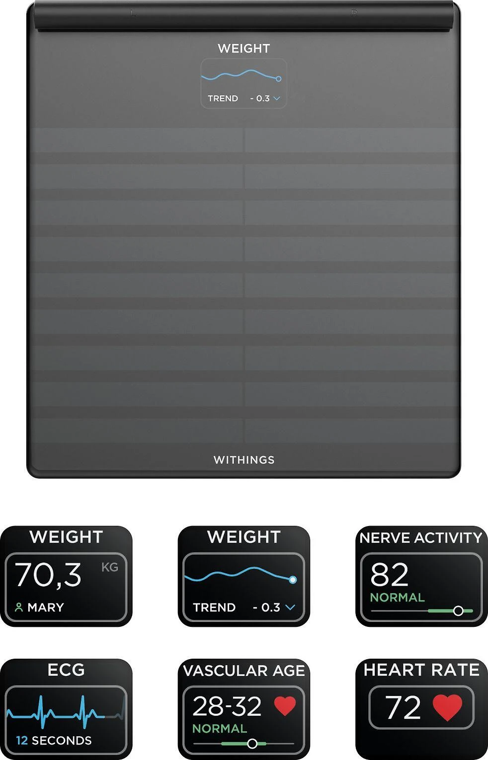 Išmaniosios vonios svarstyklės Withings Body Scan, Juodos