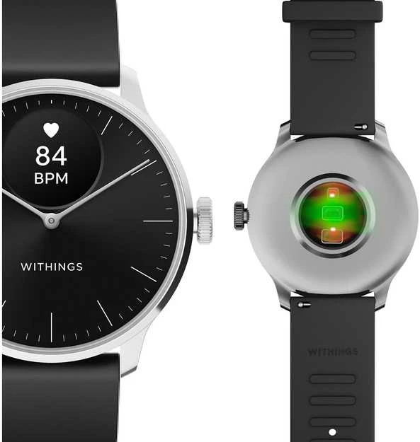 Išmanusis laikrodis Withings Scanwatch Light 37mm, Sidabrinės spalvos korpusas su juodos spalvos dirželiu