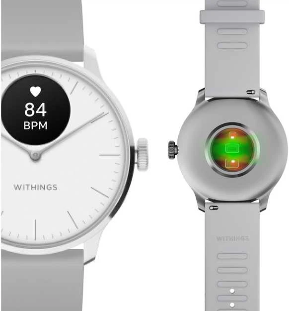 Išmanusis laikrodis Withings Scanwatch Light, 37 mm, Sidabro spalvos korpusas su pilkos spalvos dirželiu