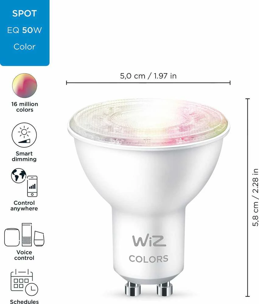 Išmanusis taikinio formos šviestuvas „WiZ“, GU10, RGBW – visos baltos šviesos spalvos ir atspalviai, „Wi-Fi“, 345 lm