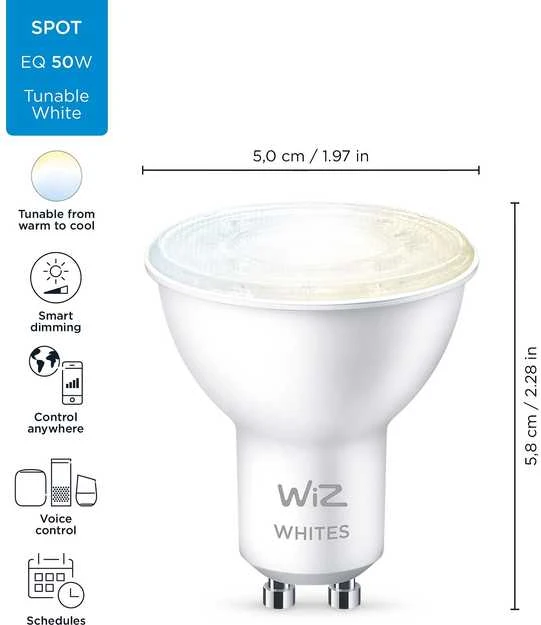 Signify WiZ Baltas GU10 Tunable 60W Glas Einerpack