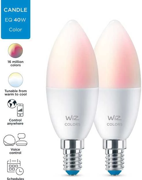 WiZ,žvakė,4,9W,2200-6500 (RGB),C37,E14,2vnt šviesos šaltinis