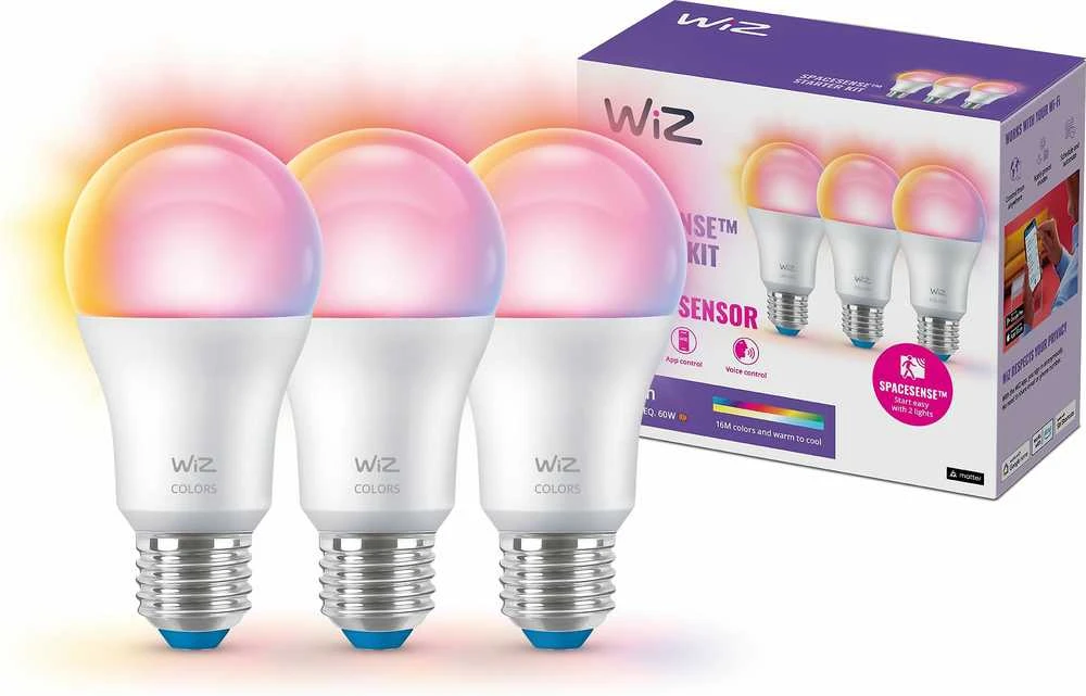WiZ lempučių rinkinys - 8,8 W, 2200–6500 K (RGB), A60, E27, 3 vnt.