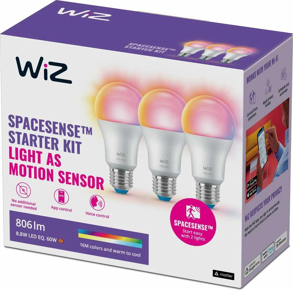 WiZ lempučių rinkinys - 8,8 W, 2200–6500 K (RGB), A60, E27, 3 vnt.