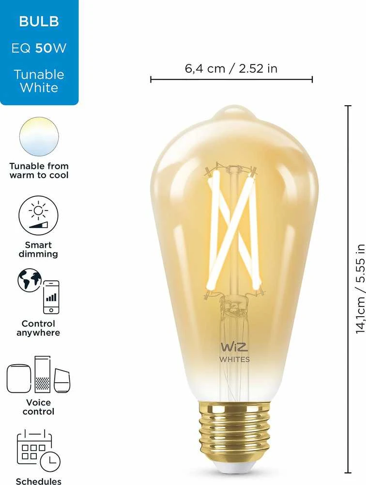 WiZ,ST64 Edison,7W,2000-5000,ST64,E27,1vnt šviesos šaltinis