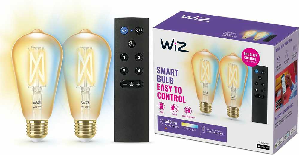 WIZ WI-FI BLE 50W ST64 AMB TW 2PK + REMOTE