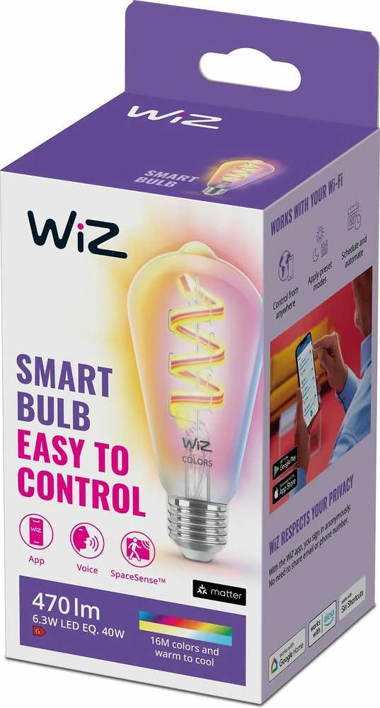 WiZ,ST64 Edison,6,3W,2200-6500 (RGB),ST64,E27,1vnt šviesos šaltinis