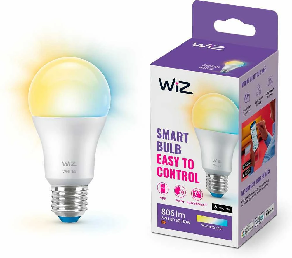 Signify WiZ balta lempa E27 reguliuojama 60W matinė pakuotė
