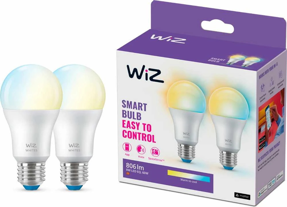 Signify WiZ Baltas Lampe E27 Tunable 60W matt Zweierpack