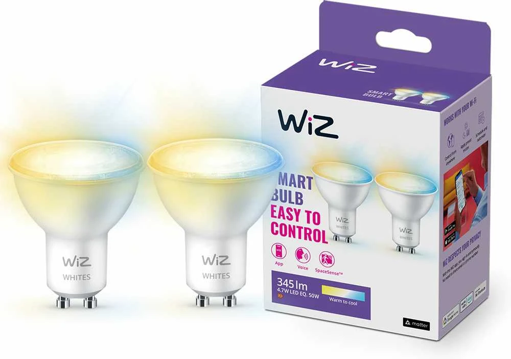 Signify WiZ Baltas GU10 Tunable 60W Glas Zweierpack