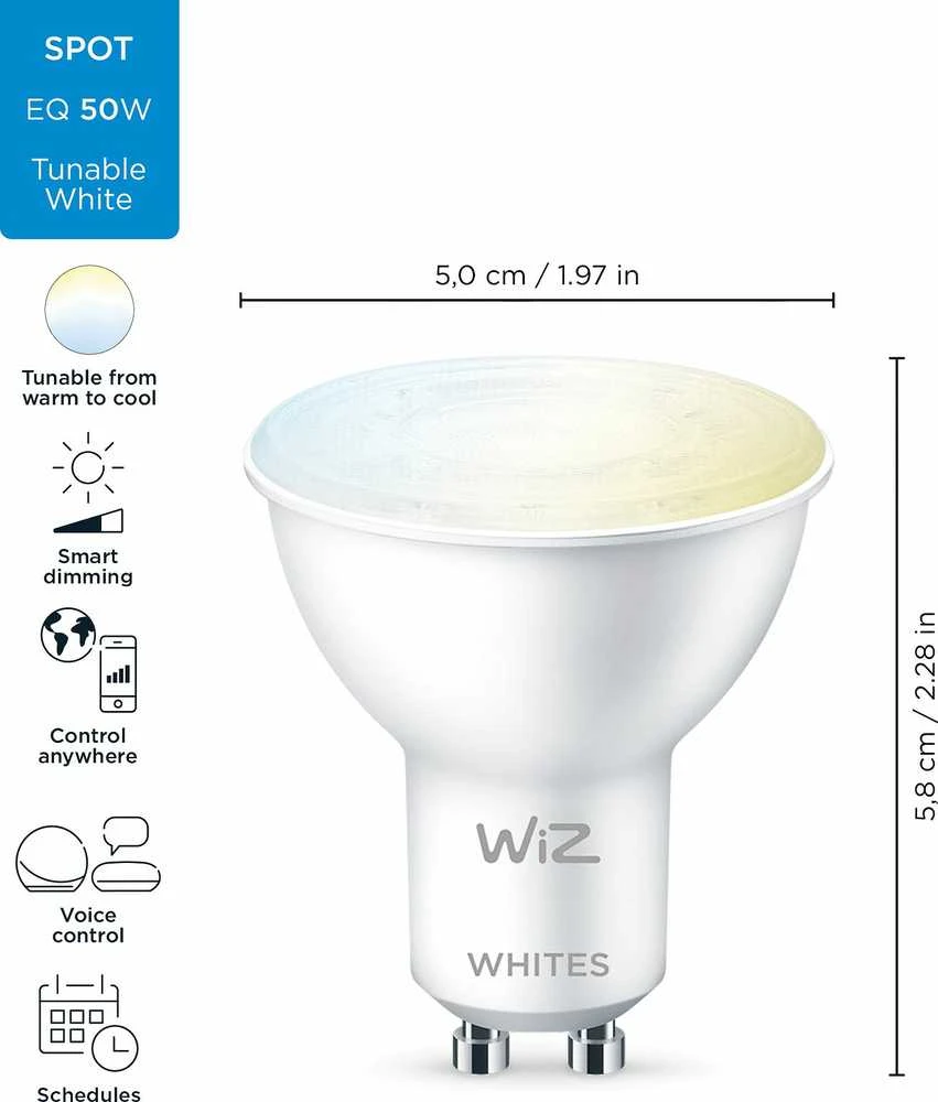 Signify WiZ Baltas GU10 Tunable 60W Glas Zweierpack