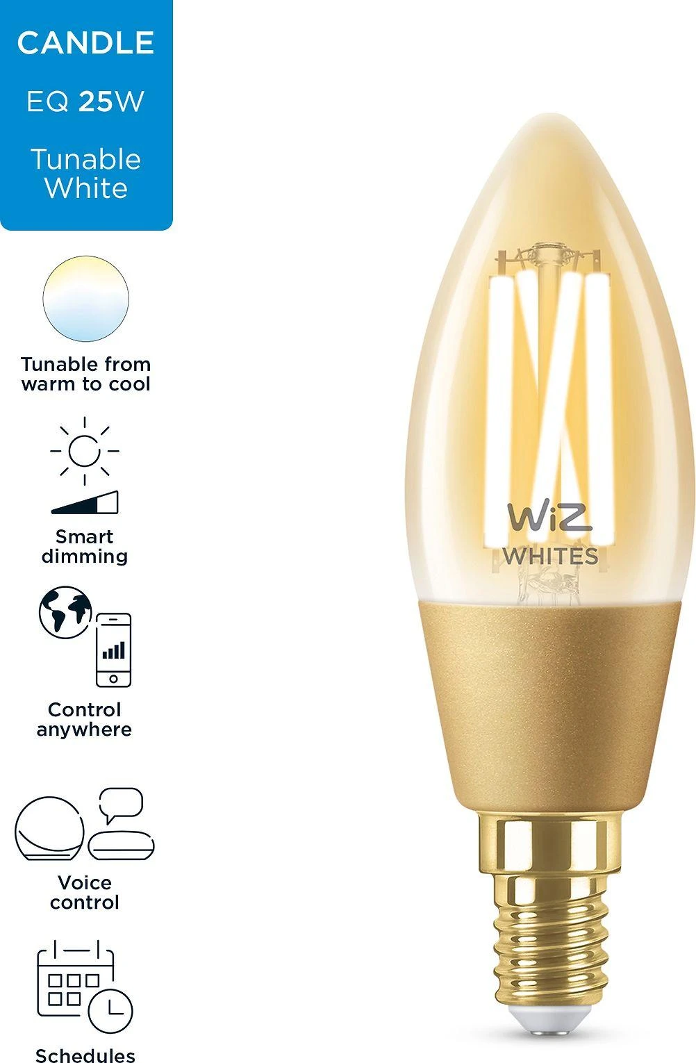 Signify WiZ - C35 Amber Candle E14 Tunable Filament - Smart Home