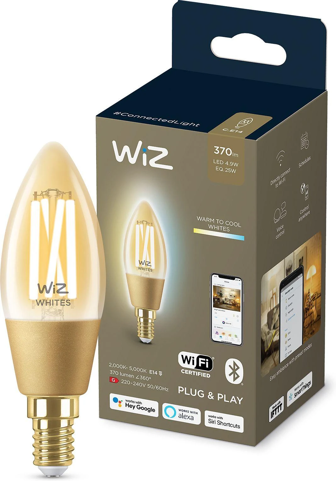 Signify WiZ - C35 Amber Candle E14 Tunable Filament - Smart Home