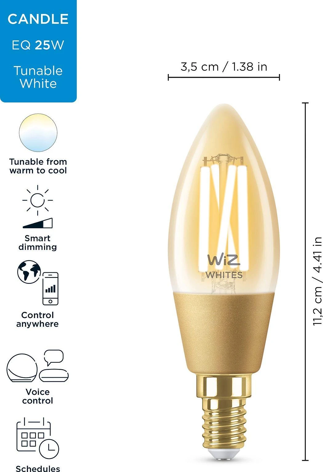 Signify WiZ - C35 Amber Candle E14 Tunable Filament - Smart Home