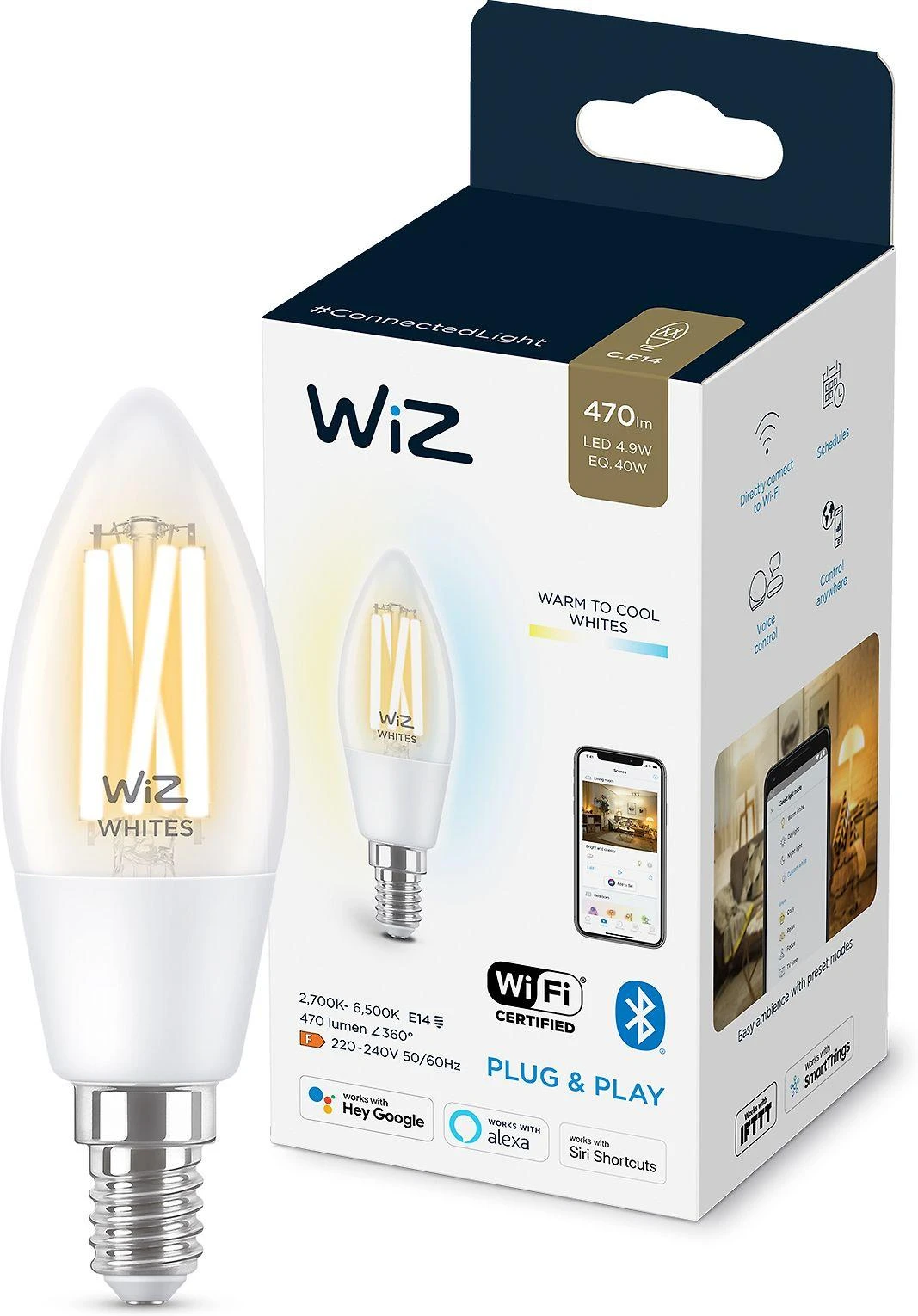 Philips WIZ WI-FI BLE 40W C35 E14 927-65 CL 1PF/6
