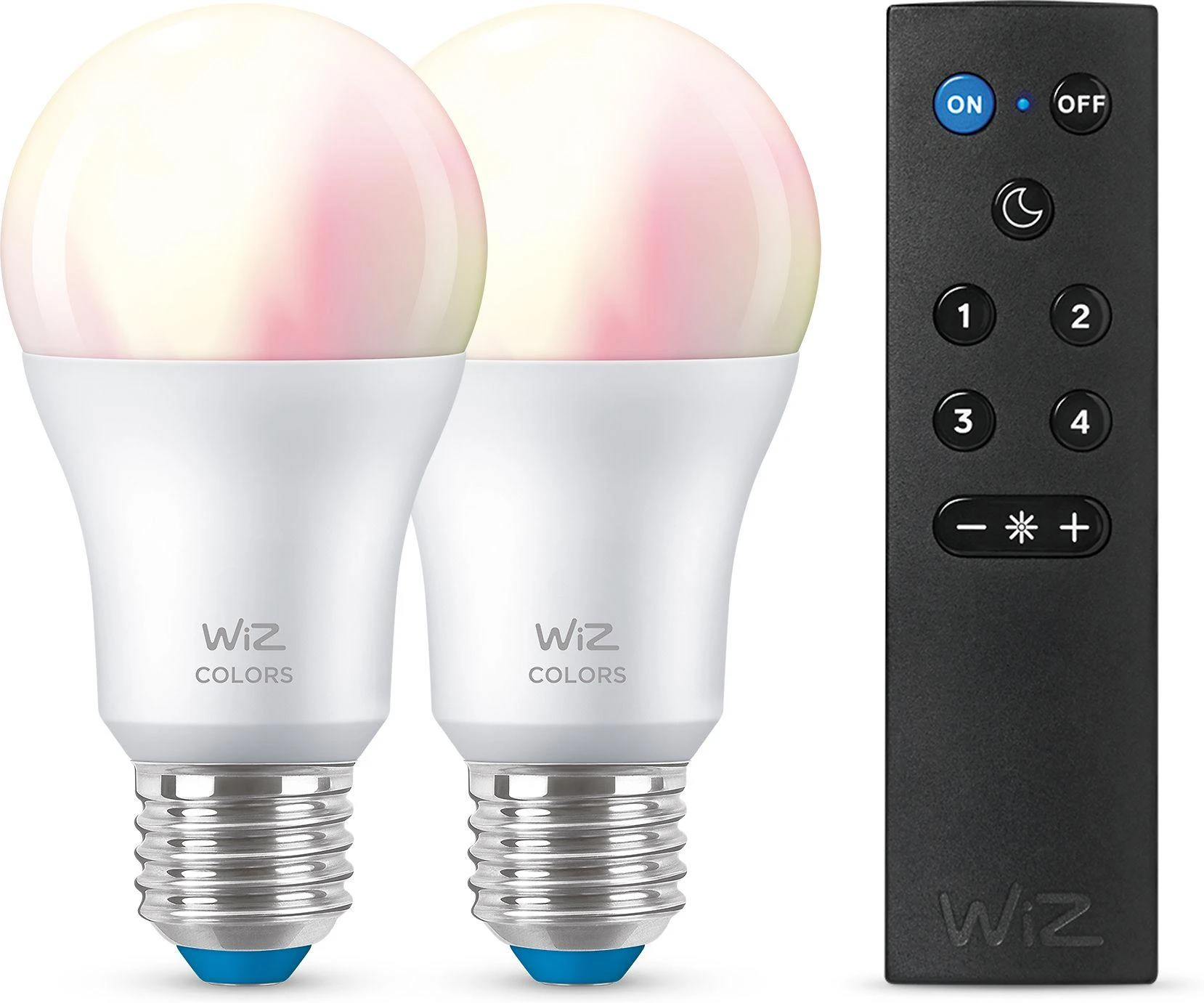 WiZ išmanioji lempa, E27, RGBW – visų spalvų ir atspalvių baltos šviesos, Wi-Fi, 806 lm, 2 pakuotės ir WiZ Remote