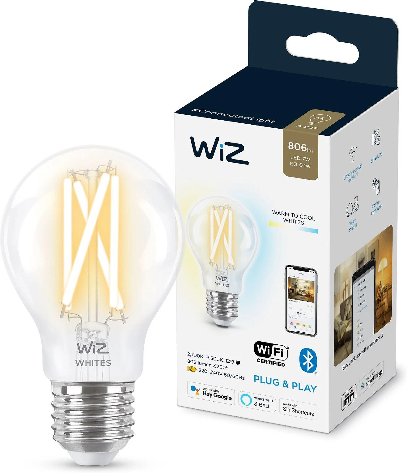 WIZ Kintamoji balta prijungta lemputė E27 60W