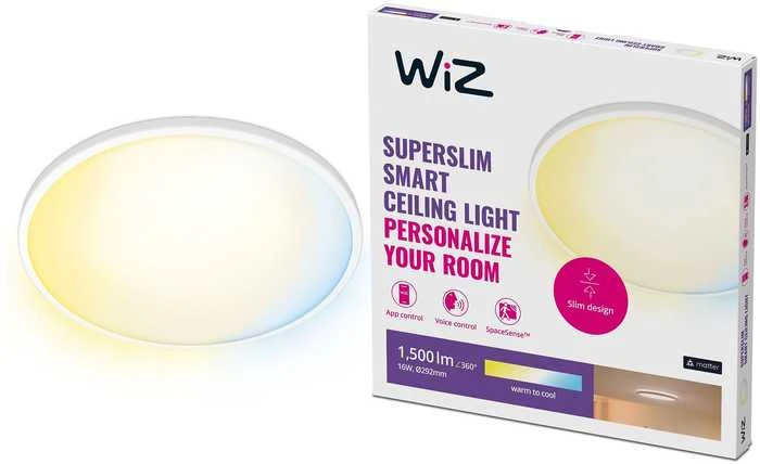 Lubinis šviestuvas WIZ SUPERSLIM CEILING 16W W RD 27-65K TW