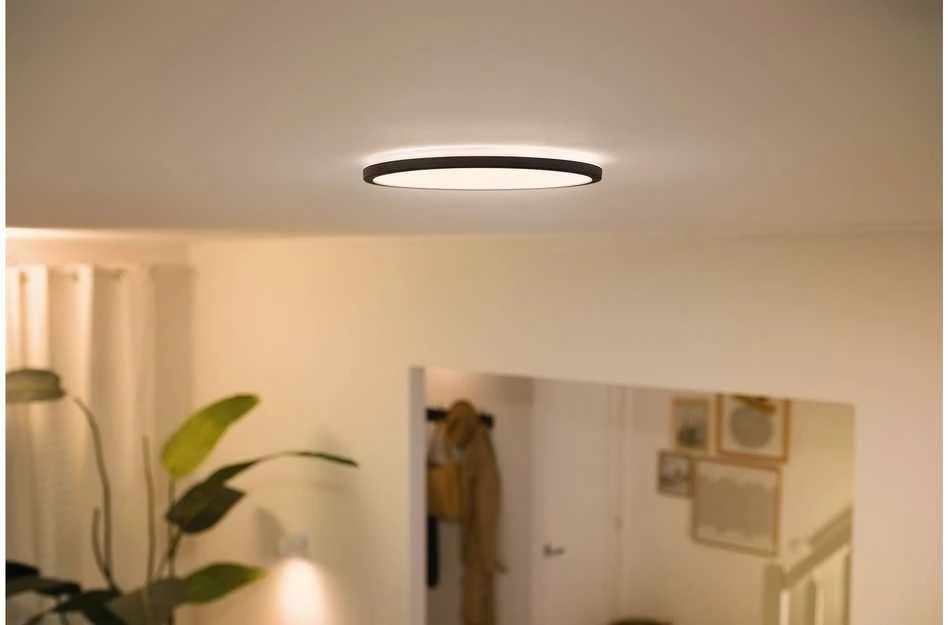 WiZ SuperSlim lubinis šviestuvas, apvalus, juodas, 16 W, derinamas baltas, Wi-Fi