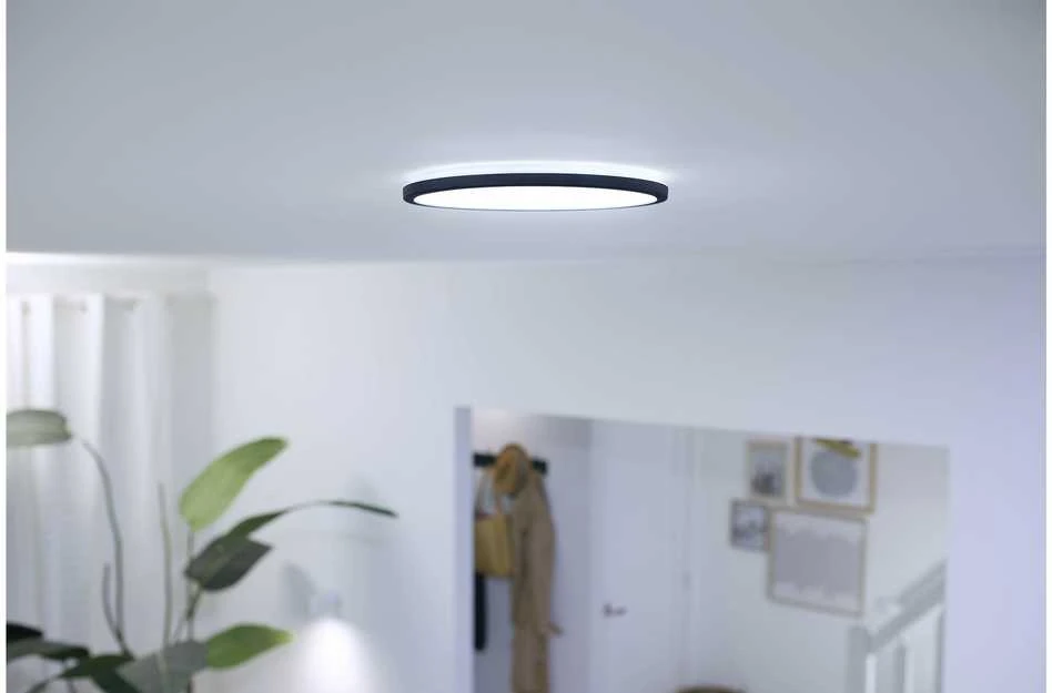 WiZ SuperSlim lubinis šviestuvas, apvalus, juodas, 16 W, derinamas baltas, Wi-Fi