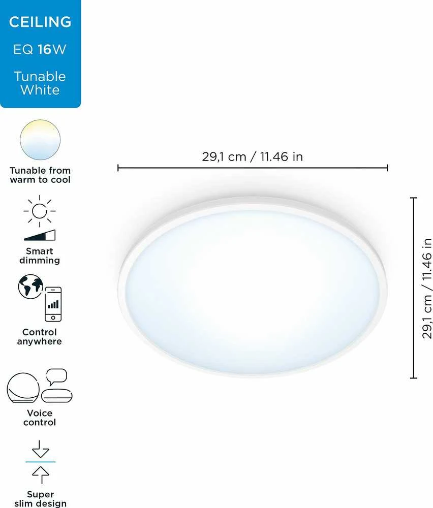 Lubinis šviestuvas WIZ SUPERSLIM CEILING 16W W RD 27-65K TW