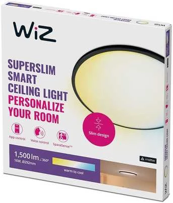 WiZ SuperSlim lubinis šviestuvas, apvalus, juodas, 16 W, derinamas baltas, Wi-Fi