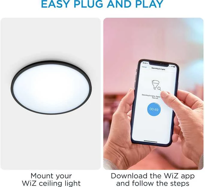 WiZ SuperSlim lubinis šviestuvas, apvalus, juodas, 16 W, derinamas baltas, Wi-Fi
