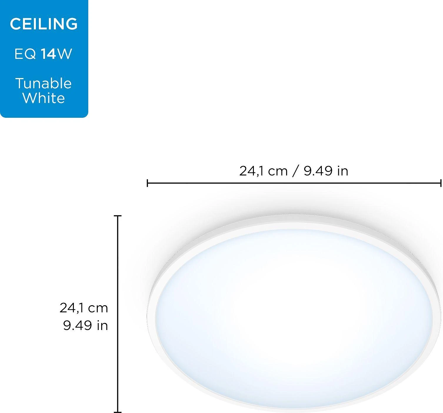 Lubinis šviestuvas WiZ SuperSlim TW,14W,2700-6500,IP20,baltas