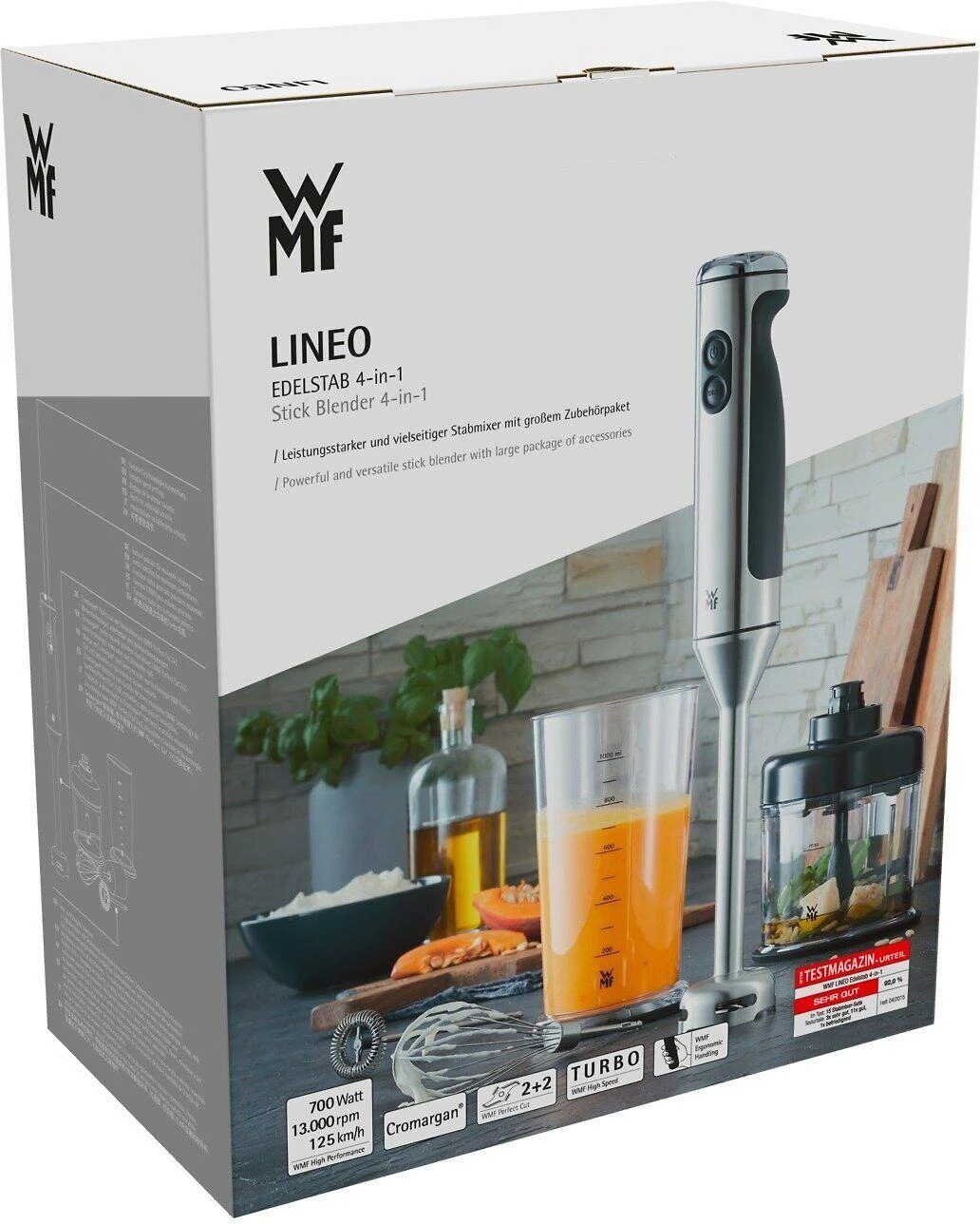 WMF LINEO 4 in 1 416350011 Nerūdijantis plienas, Rankinis maišytuvas, 700 W, Material jar(s) Glass,