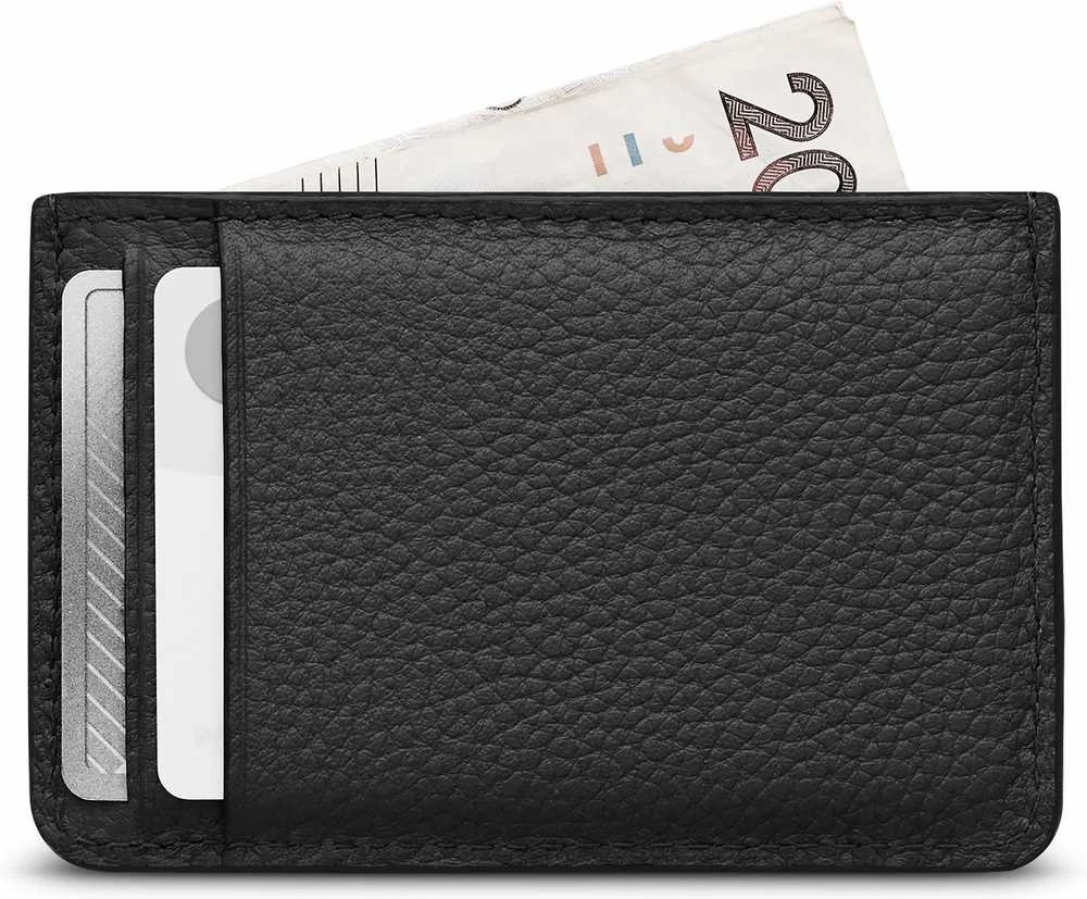 Juodas odinis kortelių dėklas su skyriumi banknotams