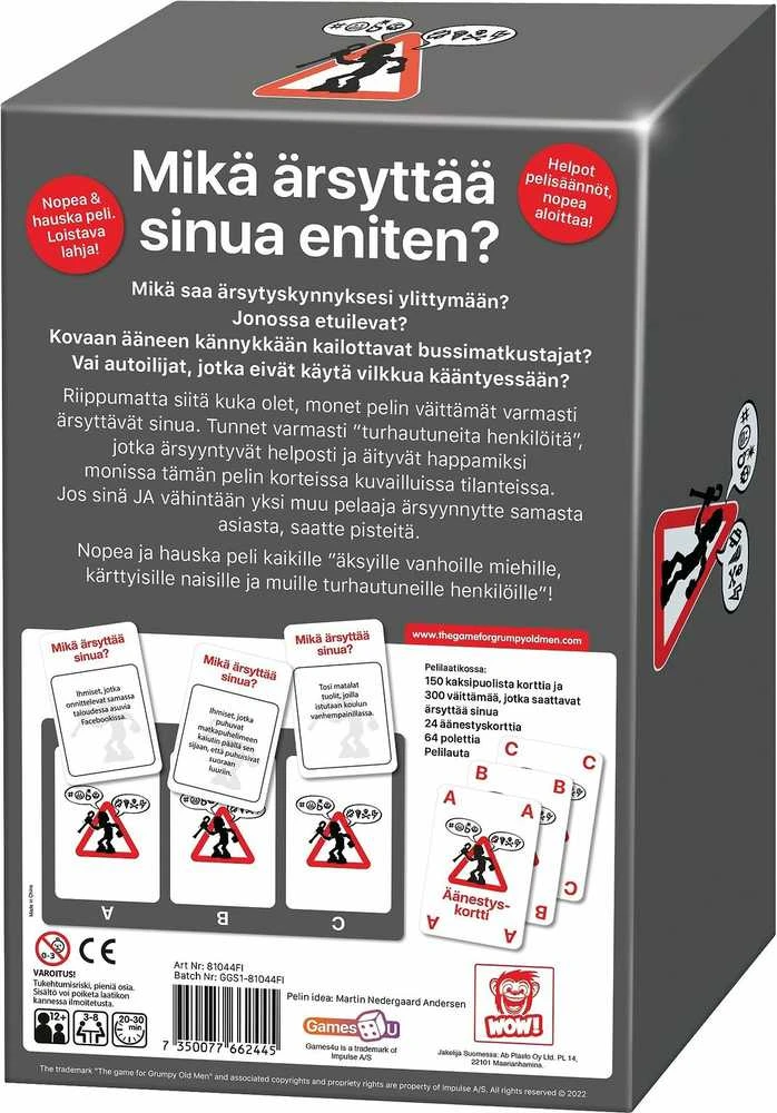 WOW! Peli äksyille vanhoille miehille, kärttyisille naisille ja muille kaavoihin kangistuneille henkilöille! -partypeli