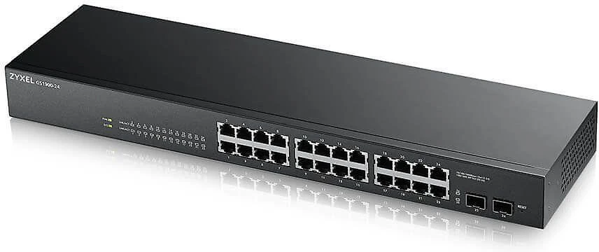 Šakotuvas ZYXEL GS1900-24 V2, 24-PORT GBE L2 SMART SWITCH, RACKMOUNT, FANLESS (5Y WARRANTY)