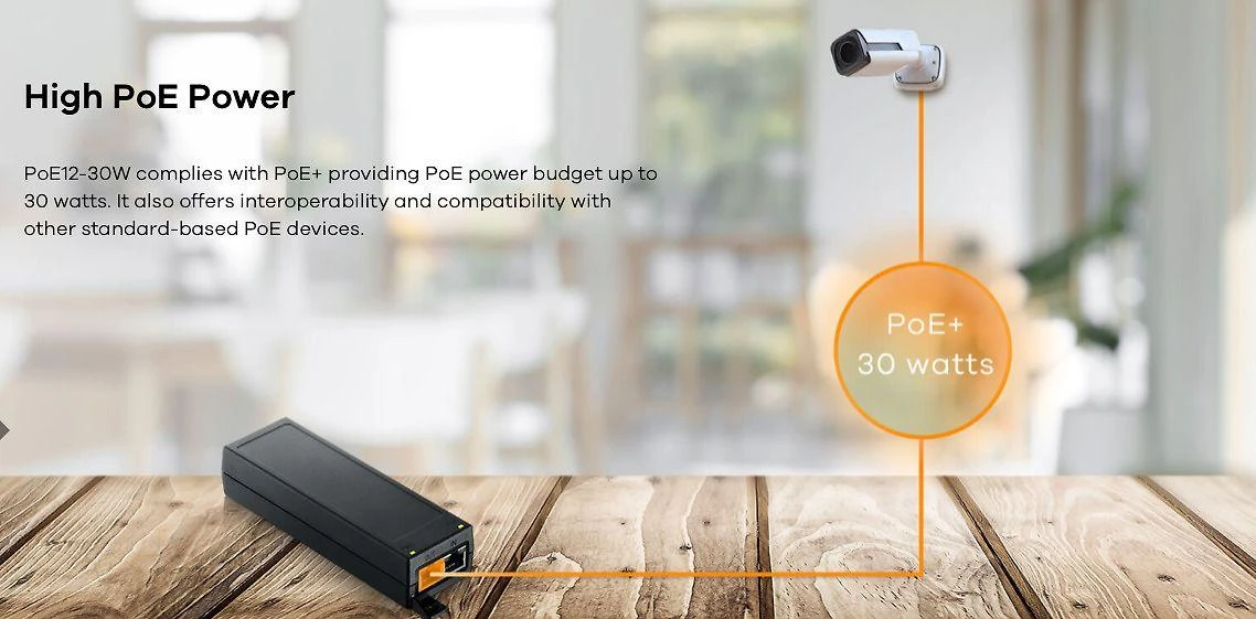 Šakotuvas ZYXEL POE12-30W kelių gigabitų 1/2,5 GB vieno prievado 802.3AT POE+ injektorius (5 metų garantija)