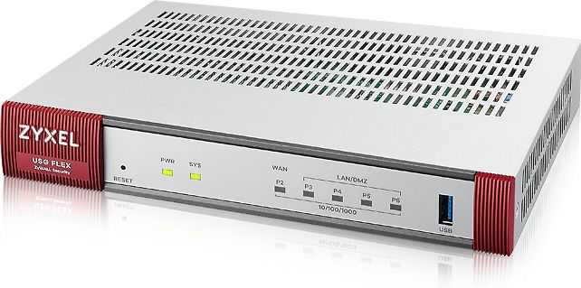 Šakotuvas ZYXEL USG FLEX100, VERSION 2, 10/100/1000,1*WAN, 4*LAN/DMZ PORTS, 1*USB WITH1 YR GOLD SECURITY PACK