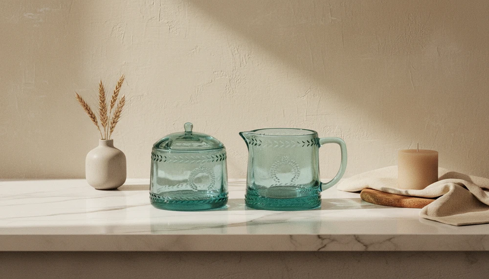 „Affek Design“ ECILA LIGHT cukrinių indelių rinkinys 9x9x7,3 cm su pieno indeliu 300 ml